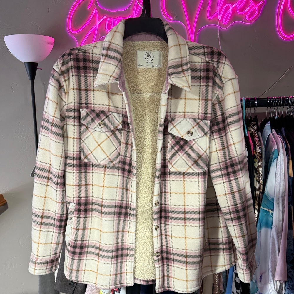 SA•39 Pink Plaid Sherpa-Lined Utility Jacket